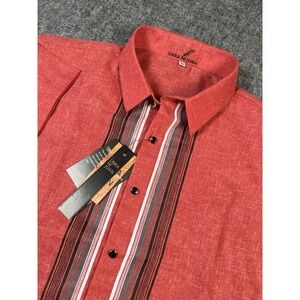 NEW‎ Obra Ni Juan Men Medium Ethnic Filipino Shirt red  Button Linen Pearl Snap